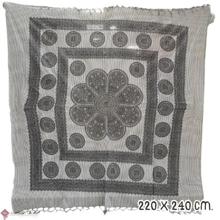 FOUTA GIGANTE MANDALA FLORES GRIS MIL RAYAS PASAJE A LA INDIA