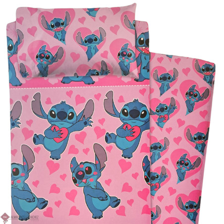 Juego de sábanas invierno CORALINA LILO & STITCH ROSA PARA CAMA DE 90 CM.