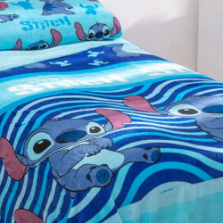 Juego de sábanas invierno CORALINA LILO & STITCH AZUL PARA CAMA DE 90 CM.