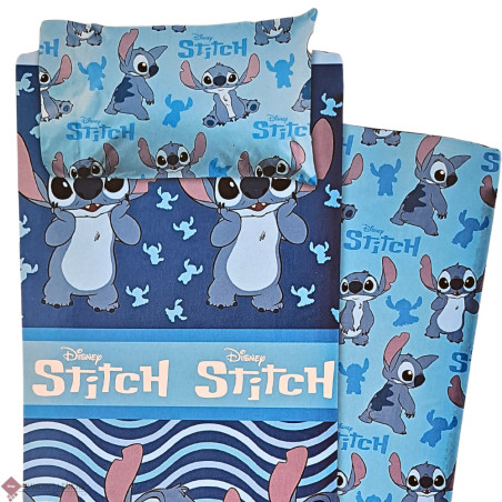 Juego de sábanas invierno CORALINA LILO & STITCH AZUL PARA CAMA DE 90 CM.